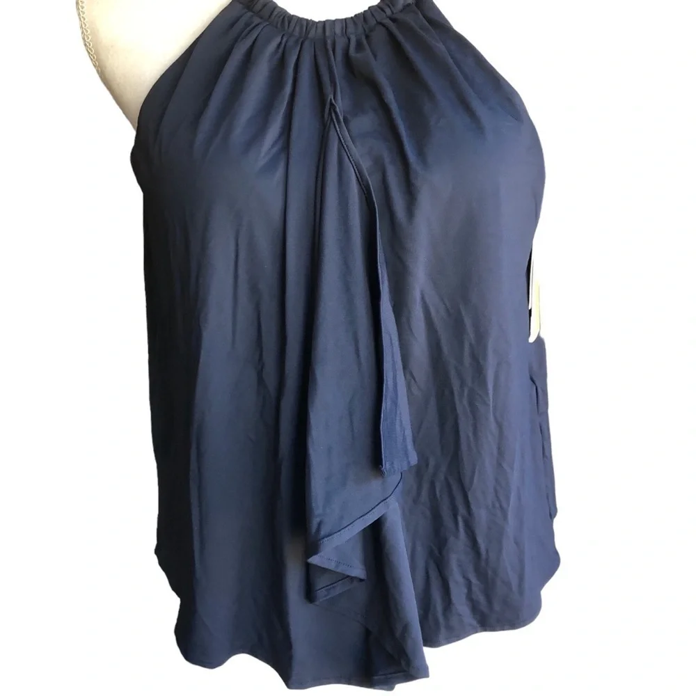 Michael Kors Gold Chain High Neck Flowy Tankini Top Blue Size Small